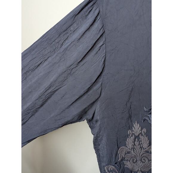 Johnny Was ROBIN Dark Gray Embroidered Floral Oversized Tunic Top Dress Sz L - Picture 4 of 11